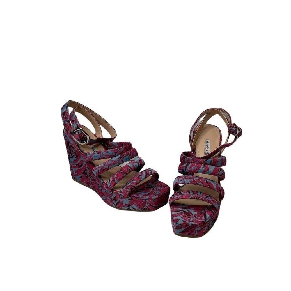 Charles David Judy Wedge‎ Platform Sandals 8M Fuchsia Women's Adjustable NEW